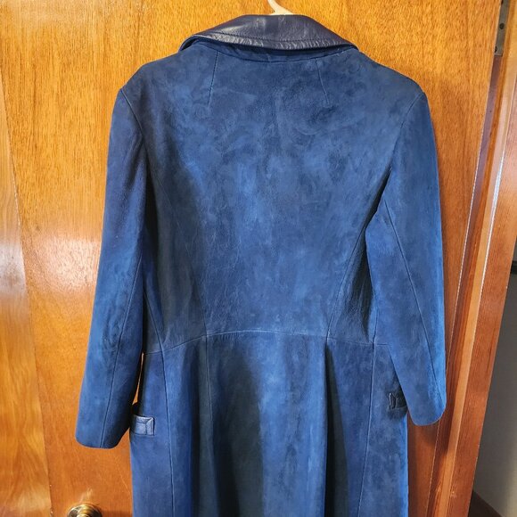 Women's Medium Beged-Or Blue Suede Leather Full Length Coat Made In Israel - Picture 13 of 14